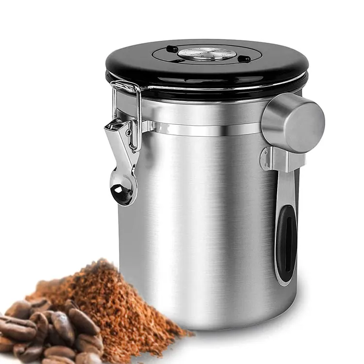 coffee canister with valve & date tracker coffee grounds beans canister stainless steel airtight coffee canister