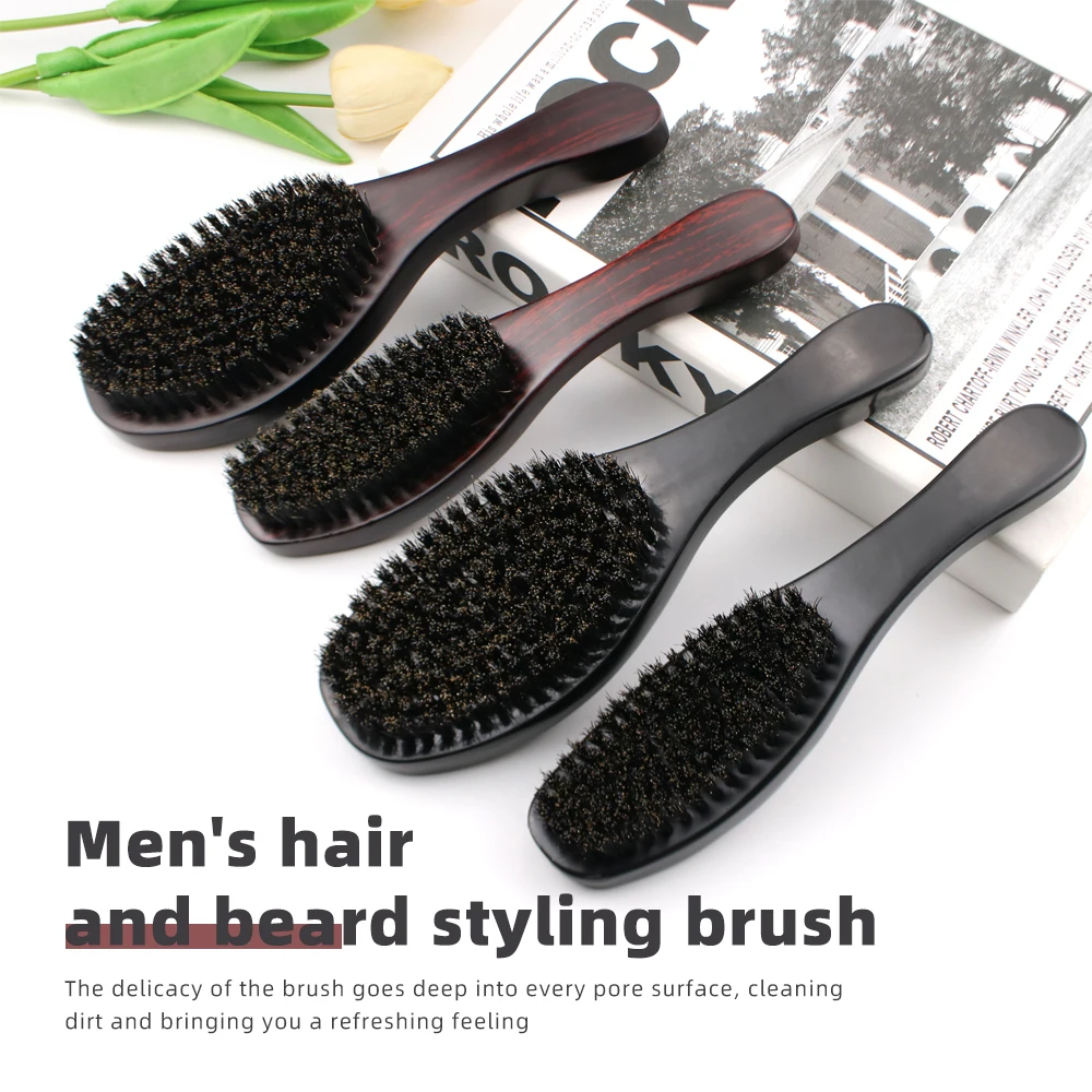 Wood Handle Boar Bristle Cleaning Brush Barber Neck Sweeping Brush Hairdressing Men Beard Brush Anti Static Barber Hair Styling