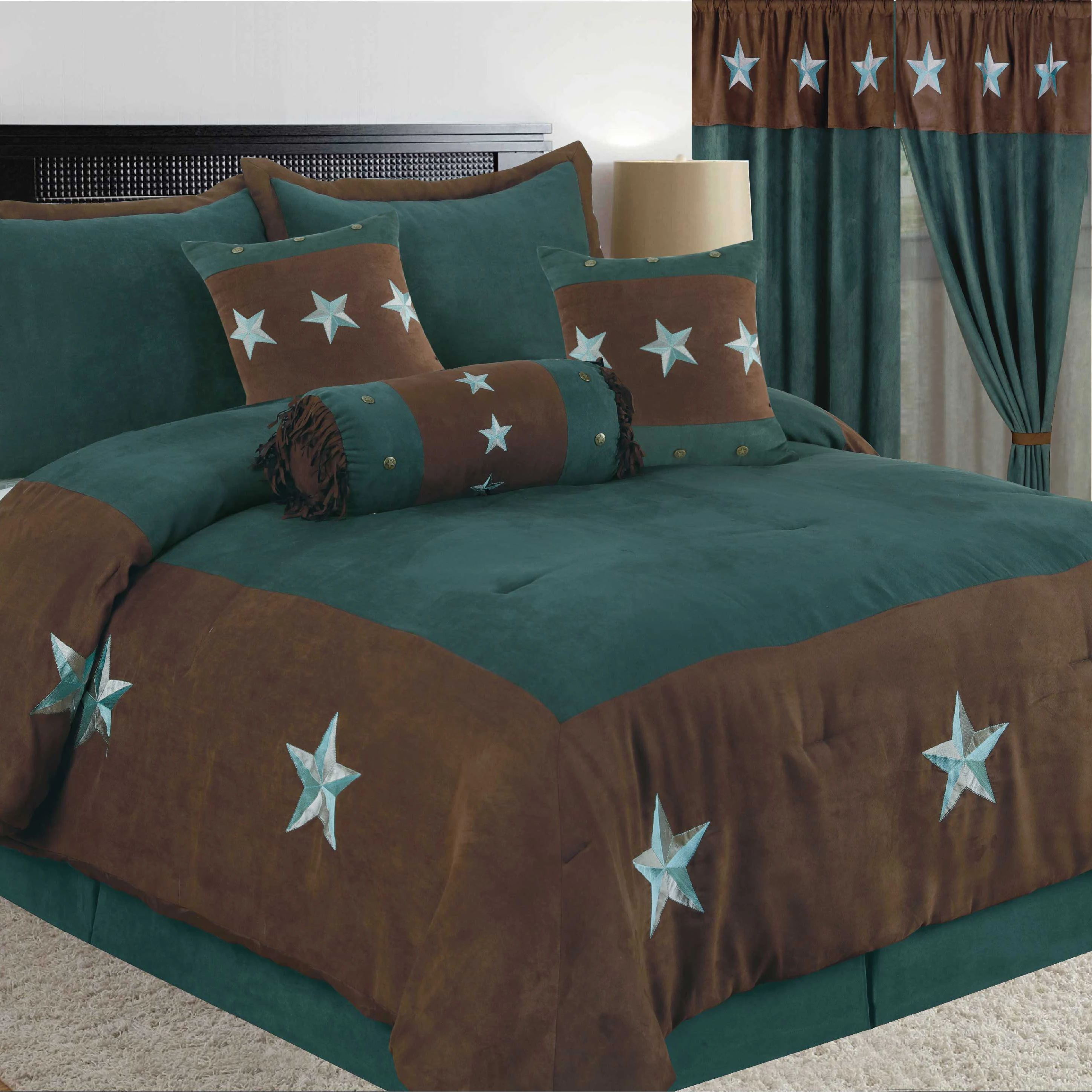 Новый Дизайн Роскошный со звездами в западном стиле из искусственной замши 7 шт. для кровати King/постельных принадлежностей двухспального размера набор стеганых одеял