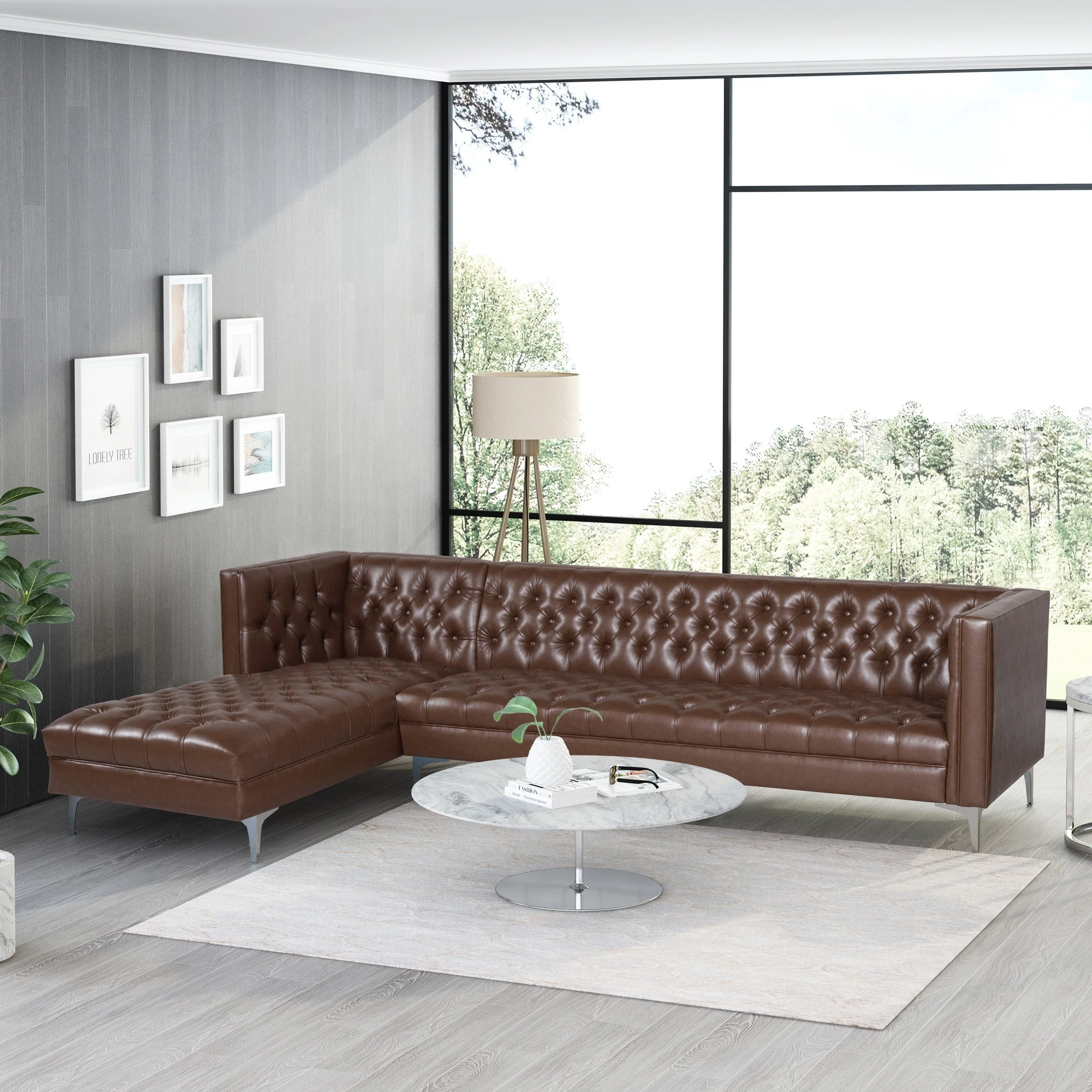 2022 High Quality Chesterfield Leather L-shape Corner Sofa Large Corner Couch Living Room Sofa Corner