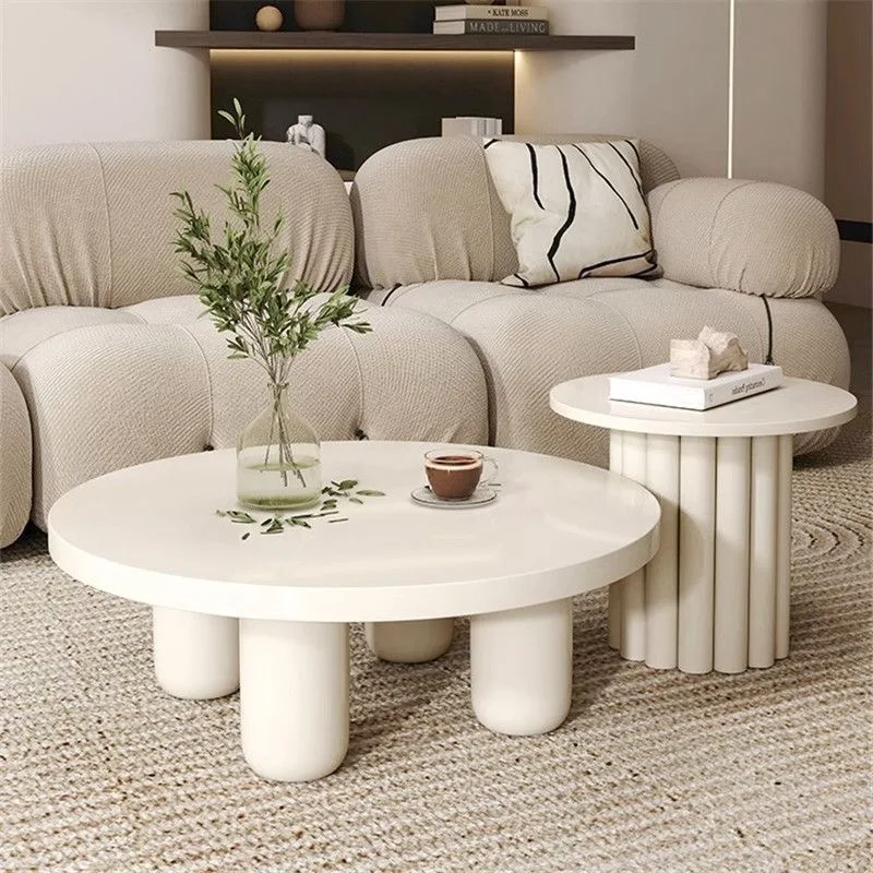 Round Tea Table Modern Luxury Coffee Table Living Room Wood White Small Side Coffee Table
