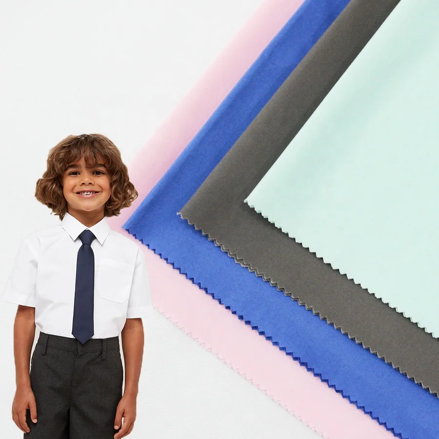 Производитель текстильной ткани, оптовая продажа, однотонная окрашенная тканая однотонная ткань из полиэстера, хлопчатобумажная форма для детей, школьников, школьная форма, ткань