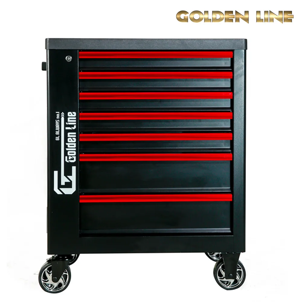 central lock black mobile tool cabinet with 7 drawers and side tray for garage