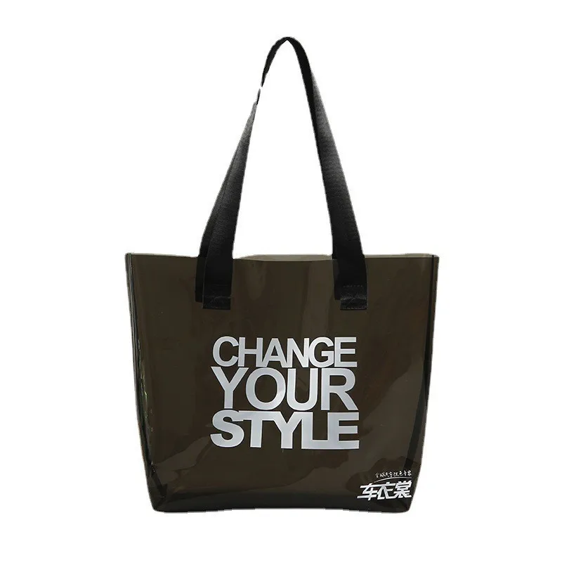 2022 Fashion Custom Women Travel Waterproof Beach Bag Clear shopping Bag Transparent PVC Plastic Bag With Black Strap