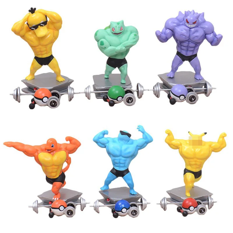 Fitness Muscle Pikachu Charmander Squirtle Pokemons Anime Action Figure Bodybuilding Series Pvc Figure Gk Statue Figure