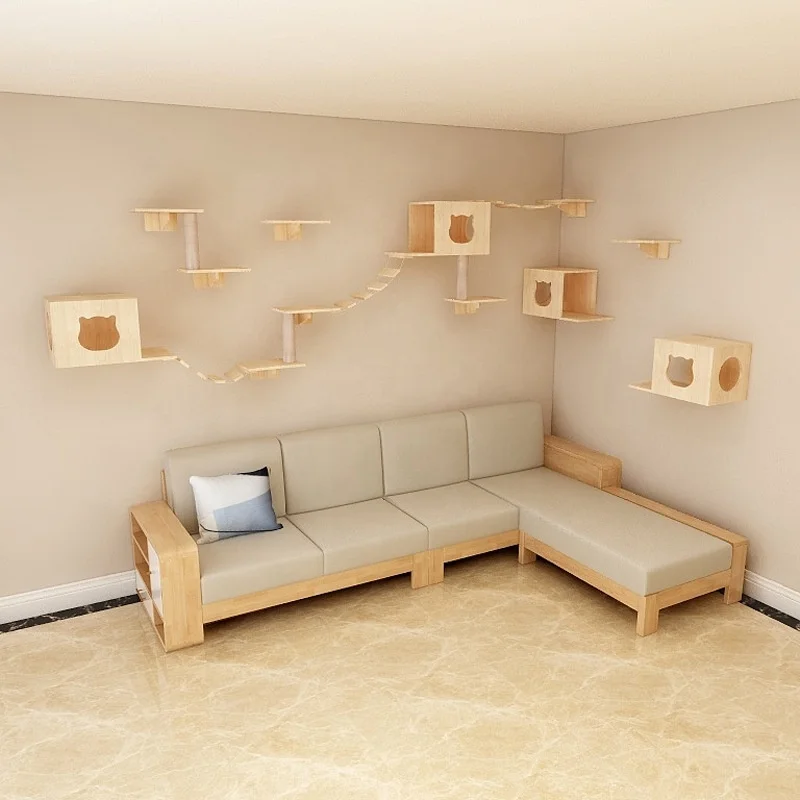 New Design Modern Wood Cat Furniture Cat Tree Climbing Wall Climbing Floating Shelf Wall Mounted Cat Shelves