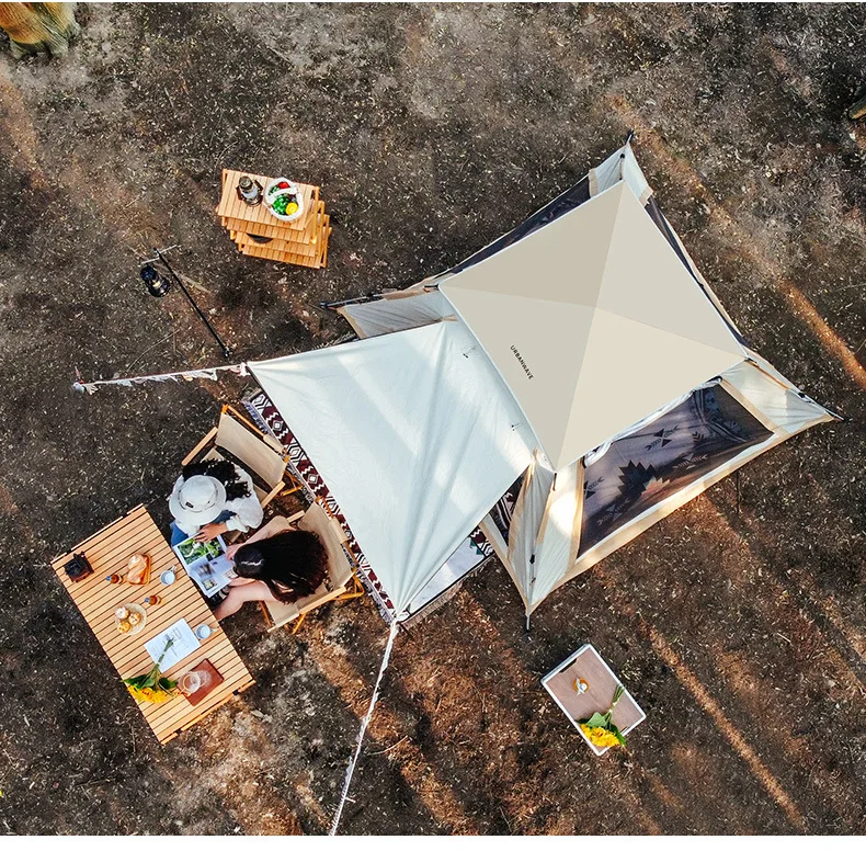 Single Four-Sided Auto Quick Open Beach/Camping Tent Waterproof Windproof Large Outdoor Camping Pop-Up Tent Made Fiberglass