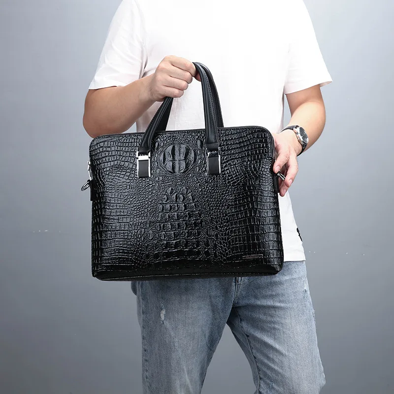 Wholesaler Custom OEM Designer Crocodile PU Leather Briefcase Business Office Briefcase Laptop Bag For Men