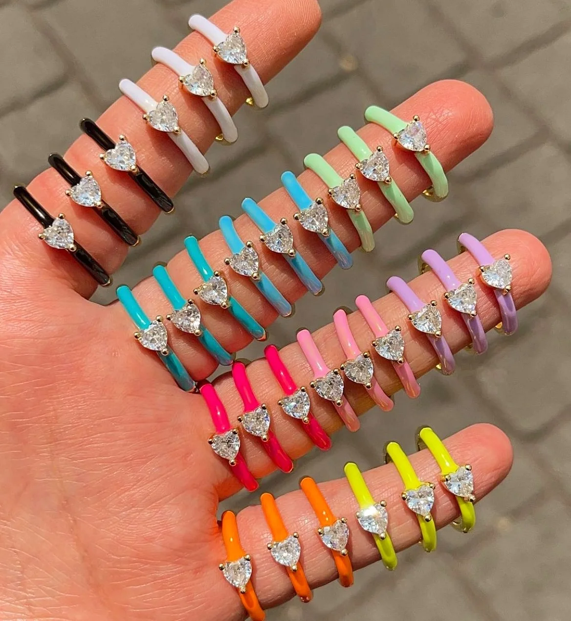 Couple ring men women heart diamond ring Ove gift zircon stone copper close ring Popular Colorful drop oil