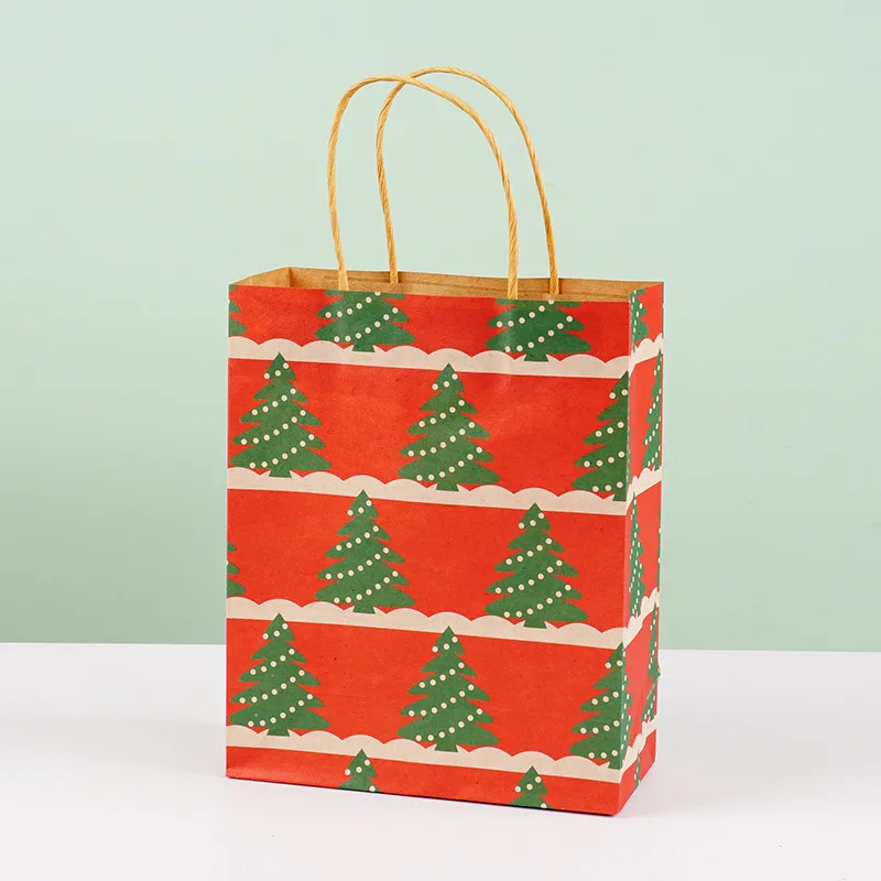 Reusable Christmas Kraft Paper Bags with Handles Gift Bags Suitable for Holiday