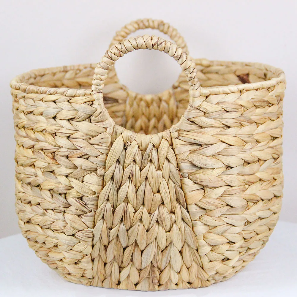 Natural Water Hyacinth Woven Nesting Storage Baskets(set of 3 baskets) wicker baskets with Handles Square woven in Boba