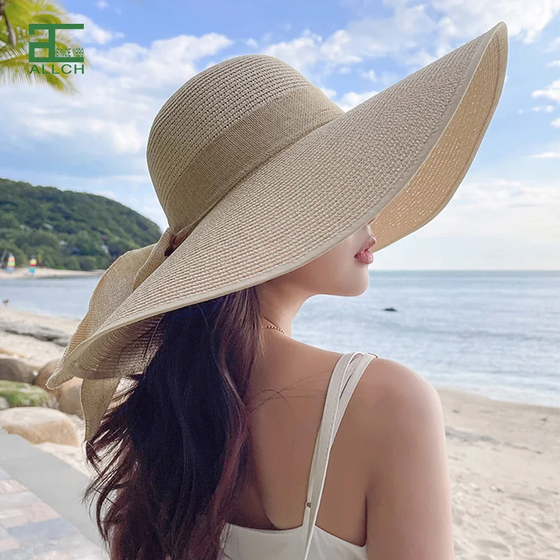 ALLCH Fashion Elegant Ladies Summer Large Wide Brim Adjustable Floppy Sun Hats Women Foldable Beach Straw Hats