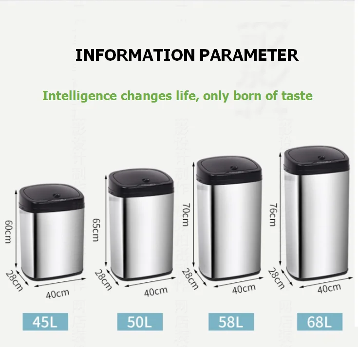 Supplier Wholesale Large Capacity Smart Automatic Stainless Steel Waste Garbage Recycle Bin Trash Can With Sensor Touch-Free