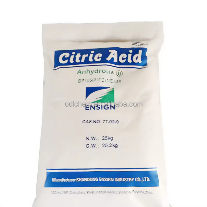 Ensign Food Grade Citric Acid Powder Antioxidants and Stabilizers for Chewing Gum Bases Dried Lemon Acid in Bag Packaging