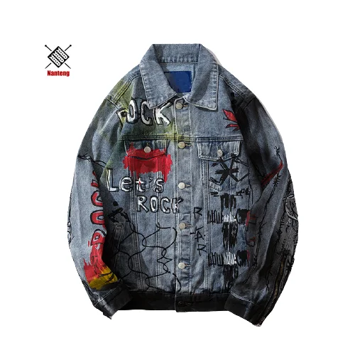 Custom New Design Digital Overall Print Cotton Denim Jeans Plus Size Denim Jacket Man