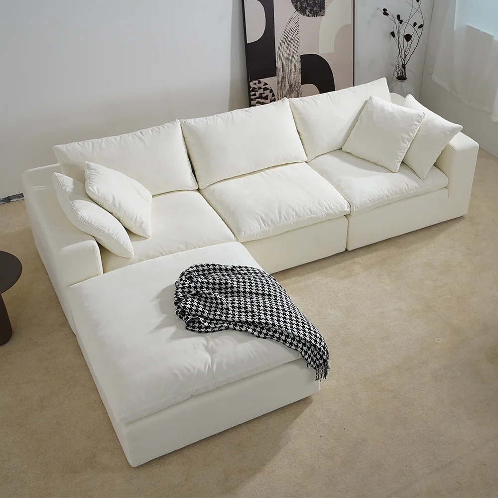 Miglio Nordic Minimalist Beige Modular Sectional Sofa Set 3 Seater Living Rooms Comfortable White Rh Cloud Couch  With Chaise
