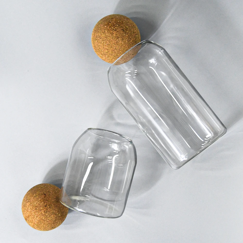 Clear glass planter terrarium vase for pot planting with wooden cork lid 500ml 800ml 1000ml tabletop DIY glass bottle