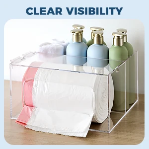 2 in 1 Large Acrylic Trash Bag Storage Dispenser Clear Trash Bag Dispenser with Lid