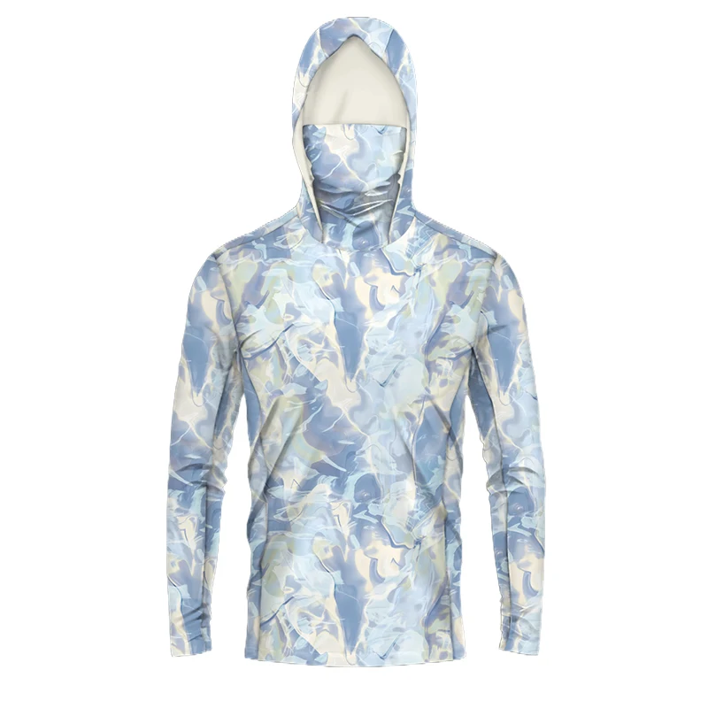 Sublimation UPF 50+ Fishing Hoodie with Face Protection Fishing Clothing with Hood fishing shirt wear for men