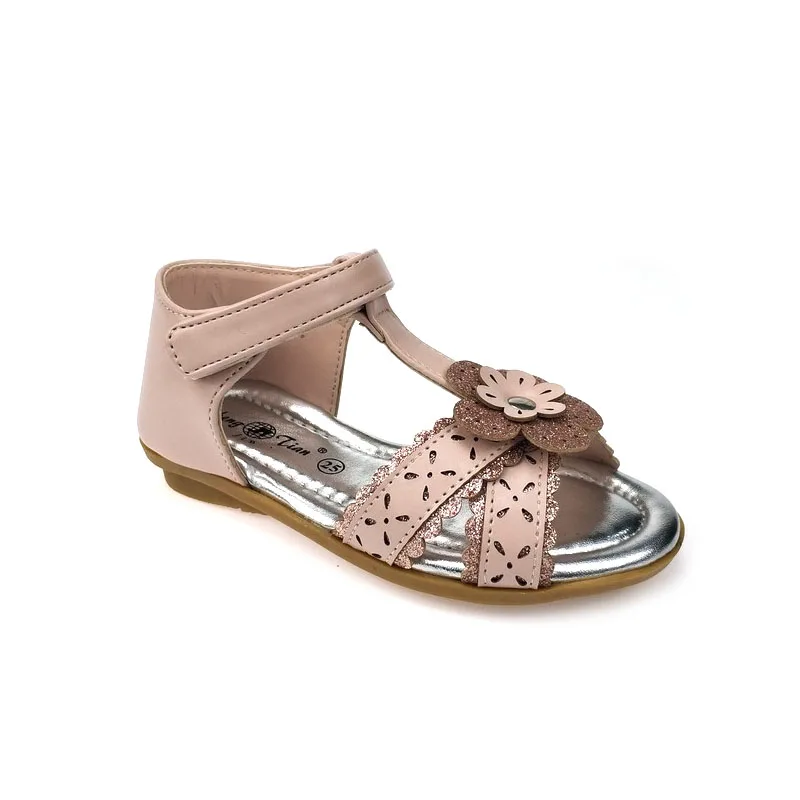 New Fashion children footwear laser engraving hollowed-out metal flower summer flat girl sandals