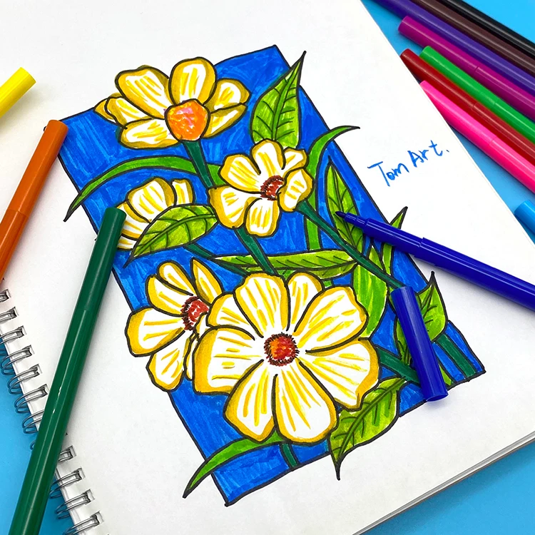 Supplier custom non-toxic washable 12 colors 2 mm fine tip children colored drawing water color marker pen for kids with logo