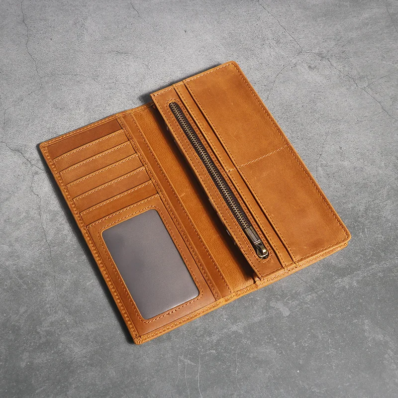 Custom Handmade Manufacturer Genuine Leather Wallet For Men Leather Long Wallet Purses Casual Standard Wallets