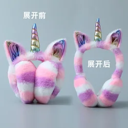 Warm earmuffs hot sale Colorful cute plush unicorn earmuff ear muffs winter warmers women earmuffs