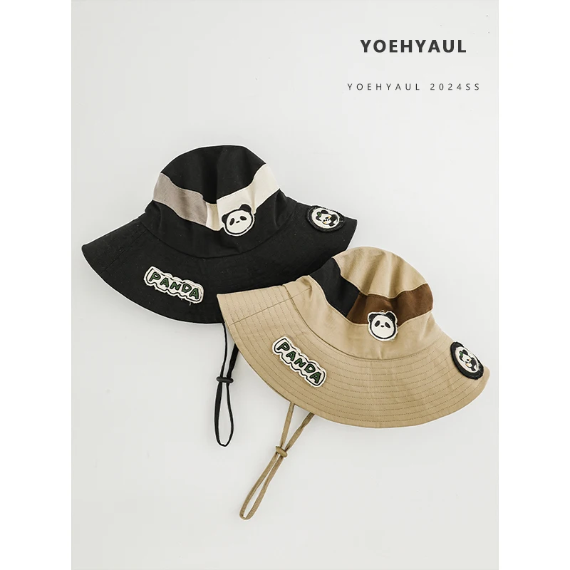 YOEHYAUL S1669 2024 New Style Senior Contrast Color Cartoon Panda Fisherman Hat Fashion Sunshade Children Hat