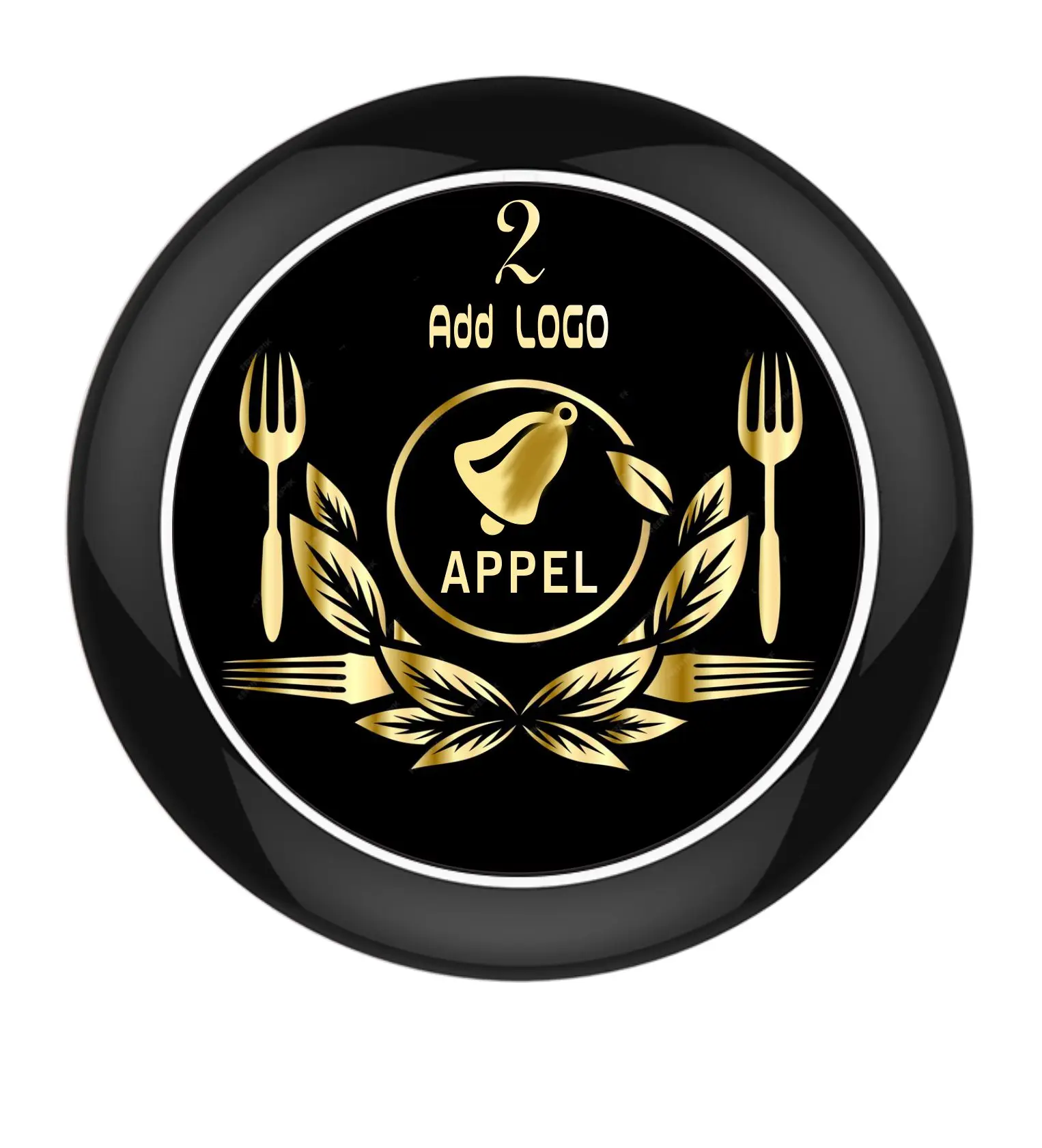 1 key  button in French Spanish Italian Arabic Russian or any other language with customized logo for restaurant service calling