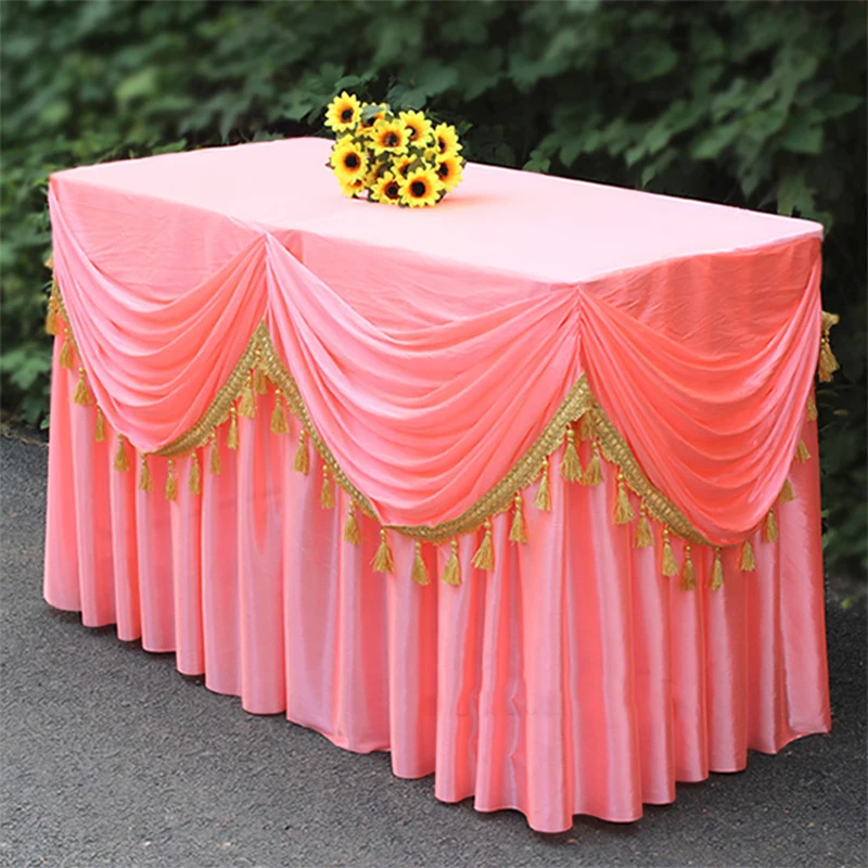
Customized Wholesale Table Skirt Banquet Wedding Decoration Baby Blue Shower 