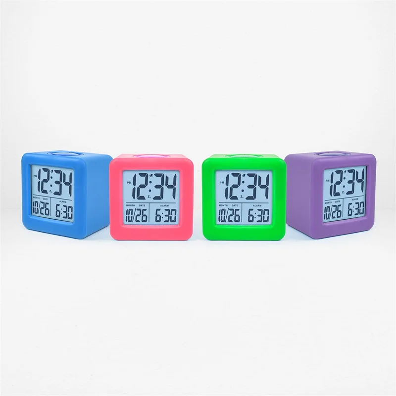 soft cube lcd alarm clock with smart light for Bedroom Kitchen