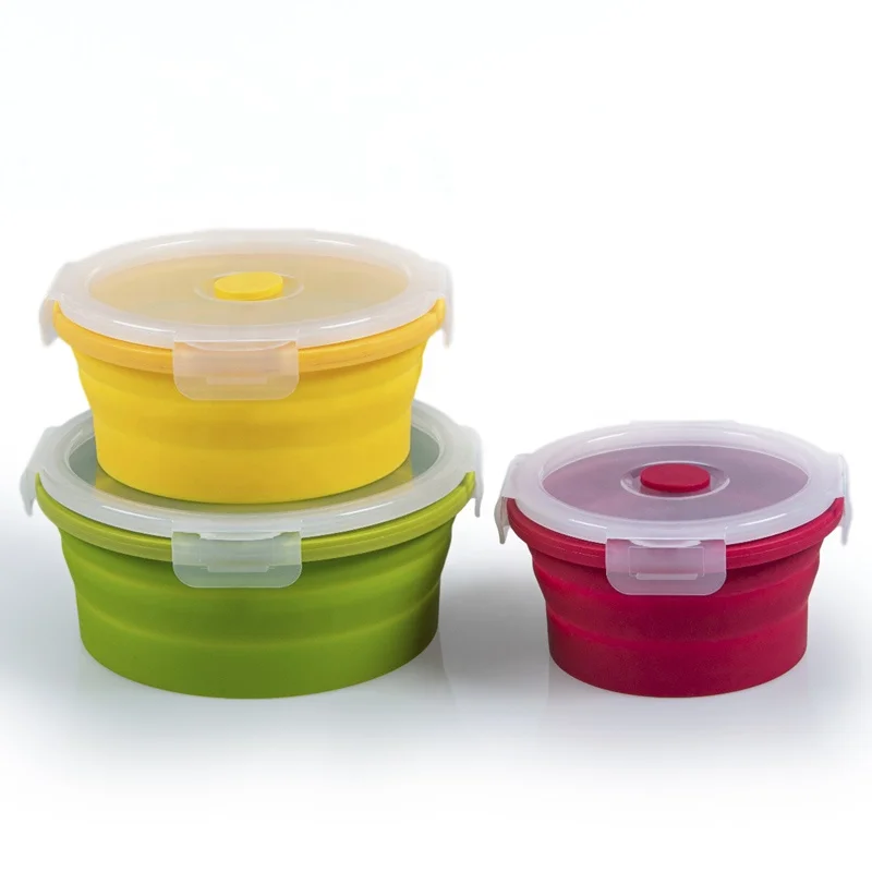 3Pcs Bowl Sets 350/500/800 ml Silicone Folding Lunch Box Folding Bowl Silicone Foldable Salad Bowl lunch box with Lid