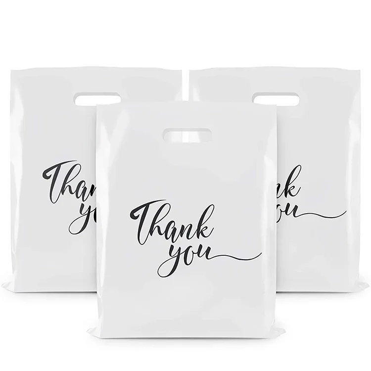 Custom logo printed fold plastic die cut handle carry shopping packaging bags for boutique retail shopping Amazon handbag