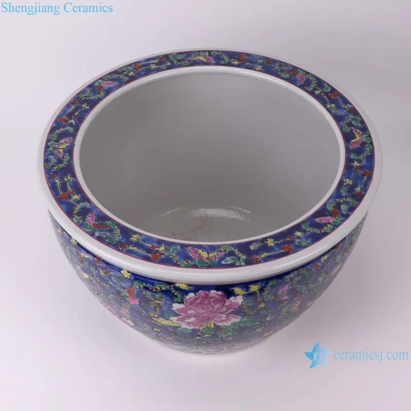 RXCV03-A Famille rose Dark Blue Glazed Colorful Twisted flower Pattern Ceramic Flower Pot Garden Planter Fish tank