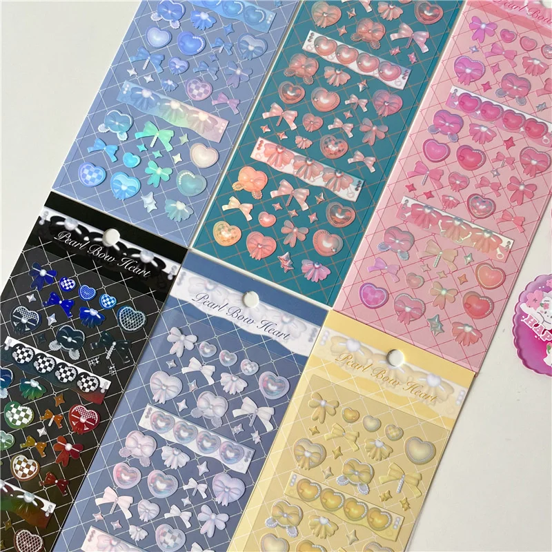 1Pc Cute Color Gradient Heart Bow Sticker DIY Scrapbooking Happy Planning Photo Album Deco Stickers Cute Korean Stationery Gift