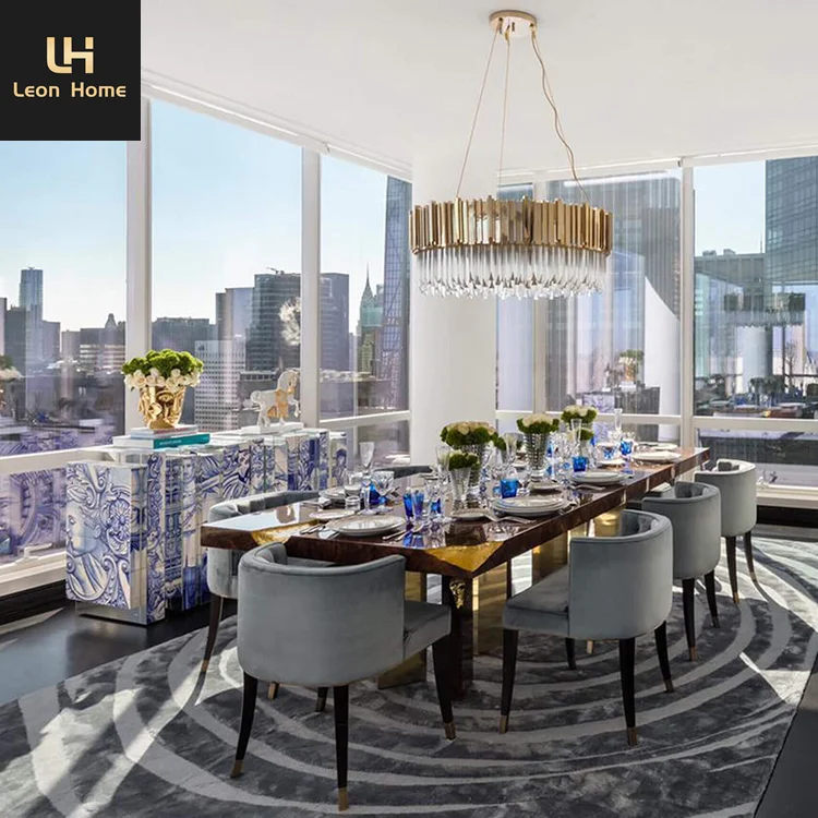 High Quality Dining Table Modern Wood Room Furniture Stainless Dining Table Luxury Villa