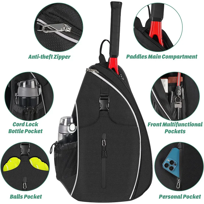 Water Resistant Men Women Travel Crossbody Sport Racket Bag FOR Pickleball Tennis Racketball