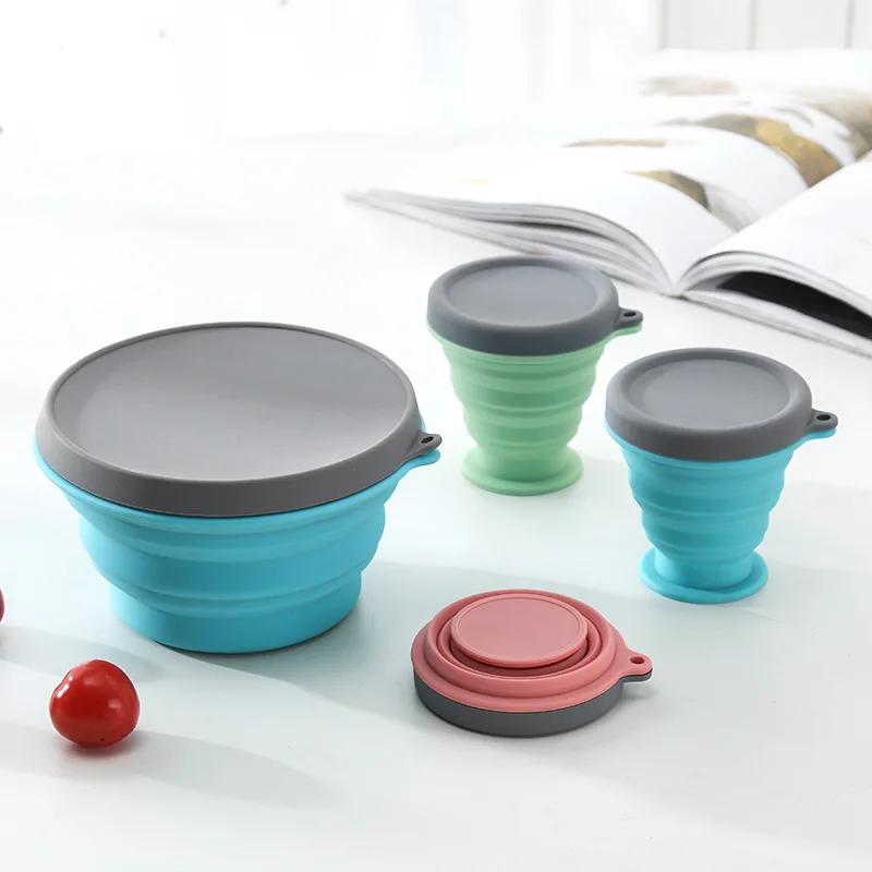 INS Amazon Hot Customized Logo Food Grade Outdoor Travel Foldable Food Bowl with Lid