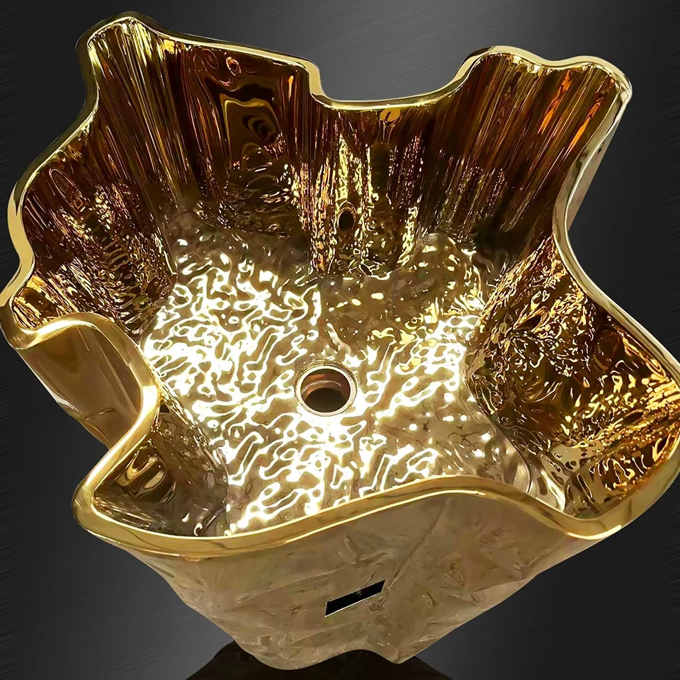 Light luxury club villa KTV tree root mirror gold special-shaped metal stainless steel wash basin