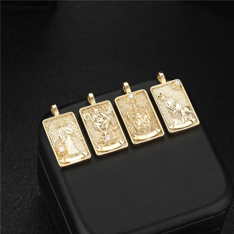 Wholesale 22 Designs Tarot Board 14K Gold Plated Rectangle Star Bulk Tarot Card Tibetan Necklace Charms Pendants