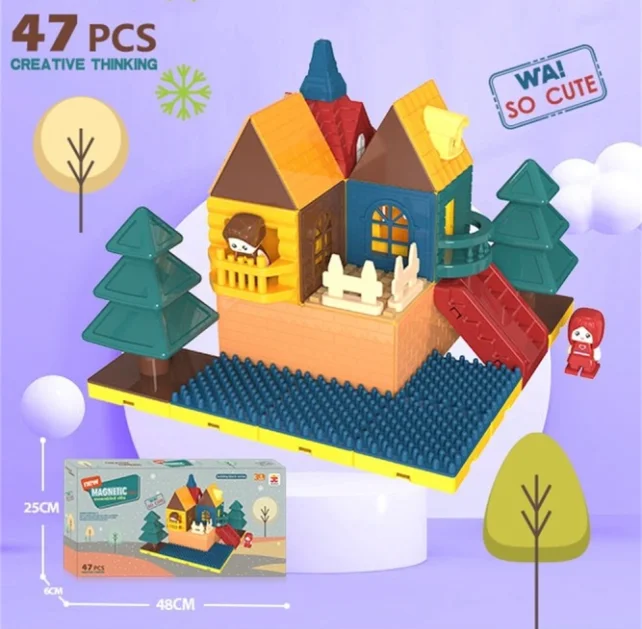 Children educational magnetic Tiles construction building blocks set realistic builds STEM creative toy