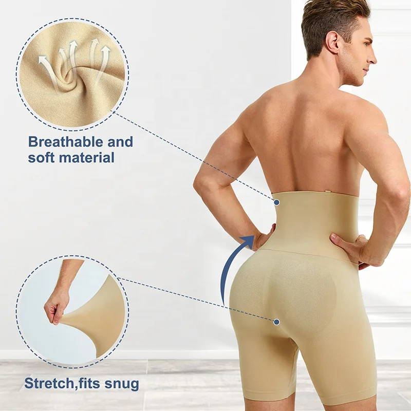 Mens Compression Boxers Shapewear Shorts High Waist Slimming Underwear Body Shaper Seamless Boxer Brief