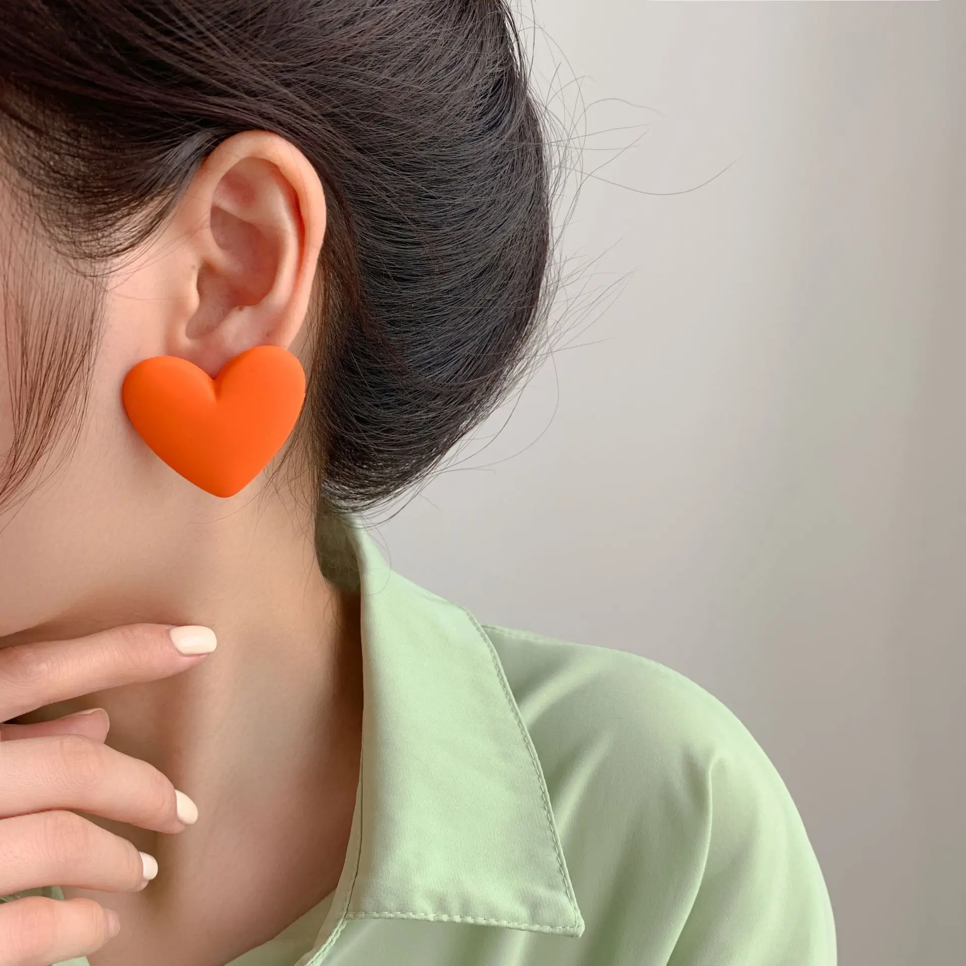 925 Silver needle earrings Korea INS temperament earrings candy color heart acrylic earrings fashion