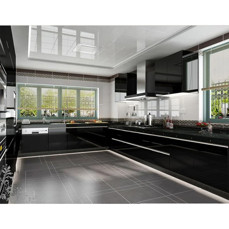 Custom kitchen cabinet furniture design modern style rta high gloss folding wood kitchen cabinet set with soft closing drawers