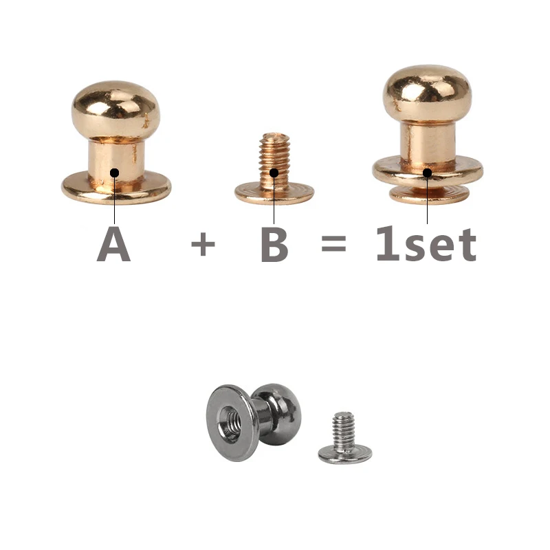 Pack Round Head Browne  Rivets Stud Sam Brown Button Buckle Leather Rivets Craft Belt Strap Snap-Fastener 4/5/6/7/8/9/10#