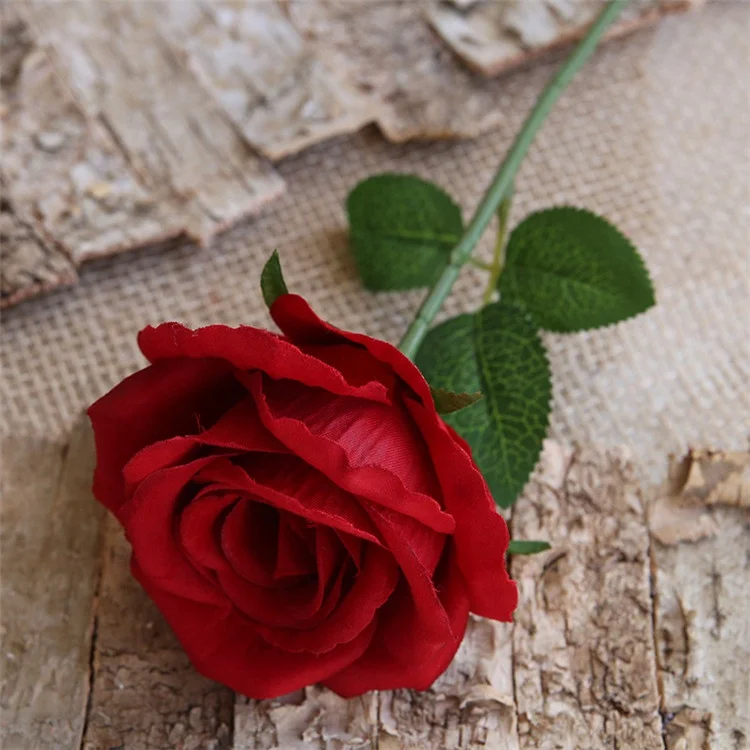 V-1324 Wholesale Velvet Single Stem Flower Pink Artificial Rose for Decoration