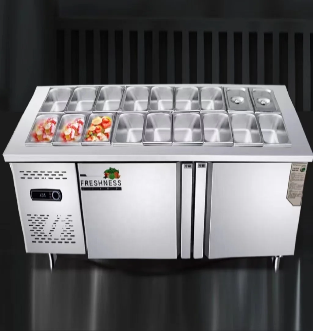 Salad table commercial slotted refrigerated fruit refrigerator freezer pizza workbench cold dish display cabinet chiller