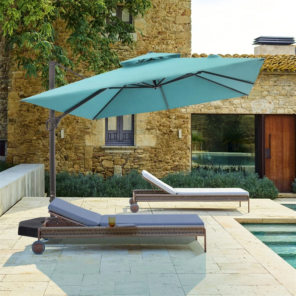
Square Beach Umbrella Canopy Double UV Coating Water Resistant Patio Offset Cantilever Pool Side Umbrella 