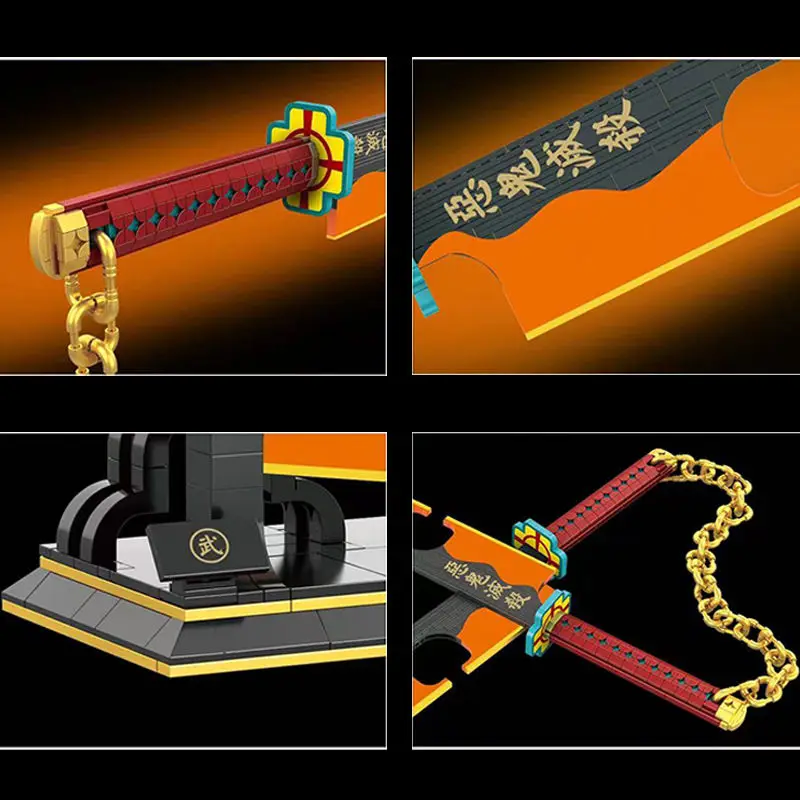 DK1507 Creative Ideas DIY Demon Slayer Zenitsu Japanese Katana Building Blocks Model Assembly Insert Small Particles toys