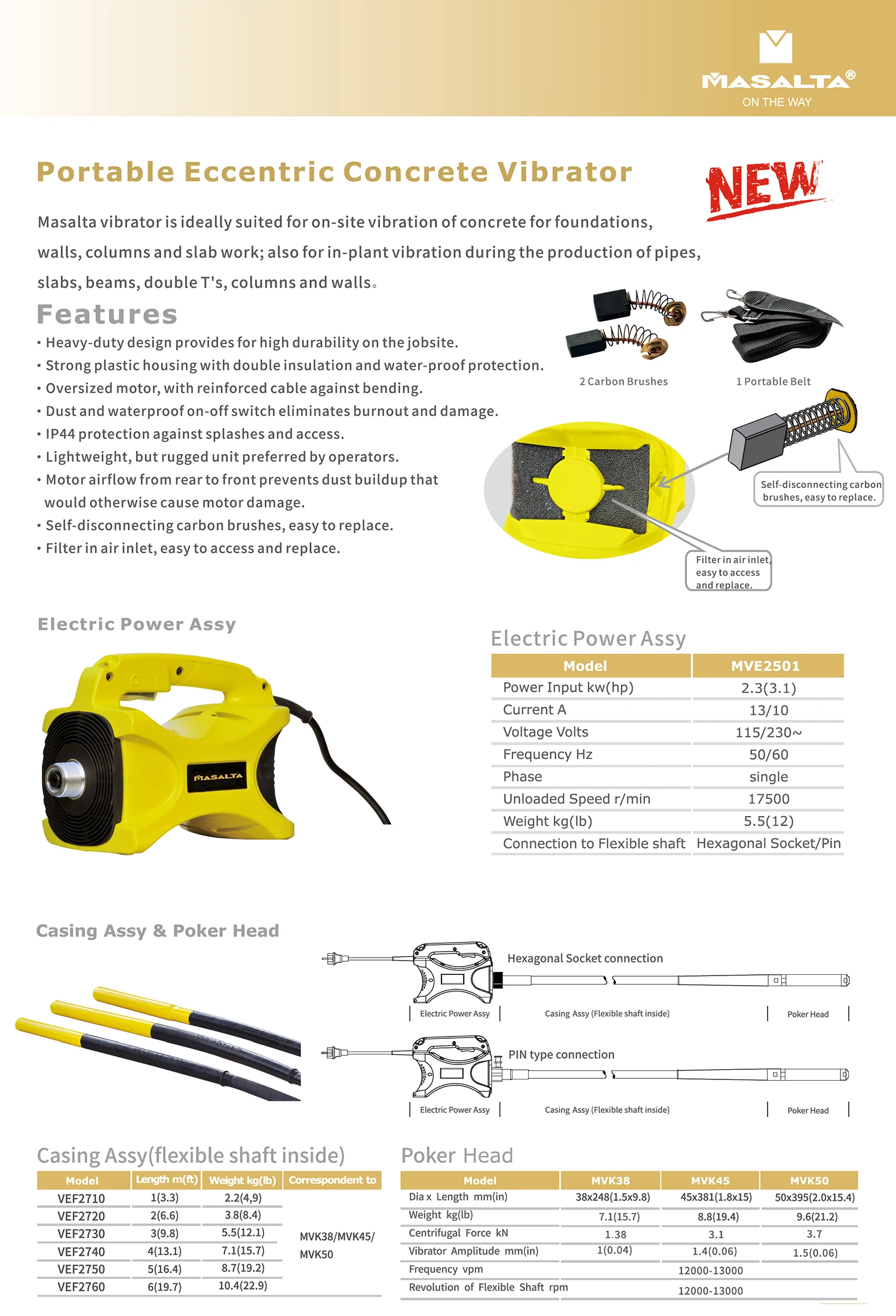 Masalta Portable Eccentric Concrete Vibrator Electric Concrete Vibrating Tool High-quality Construction Machinery Manufacturer